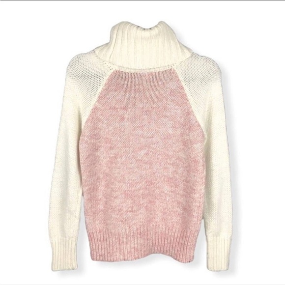 NWT ModCloth Raglan Cowl Neck Pink Color Block Cozy Knit Turtleneck Sweater LG - Picture 9 of 12